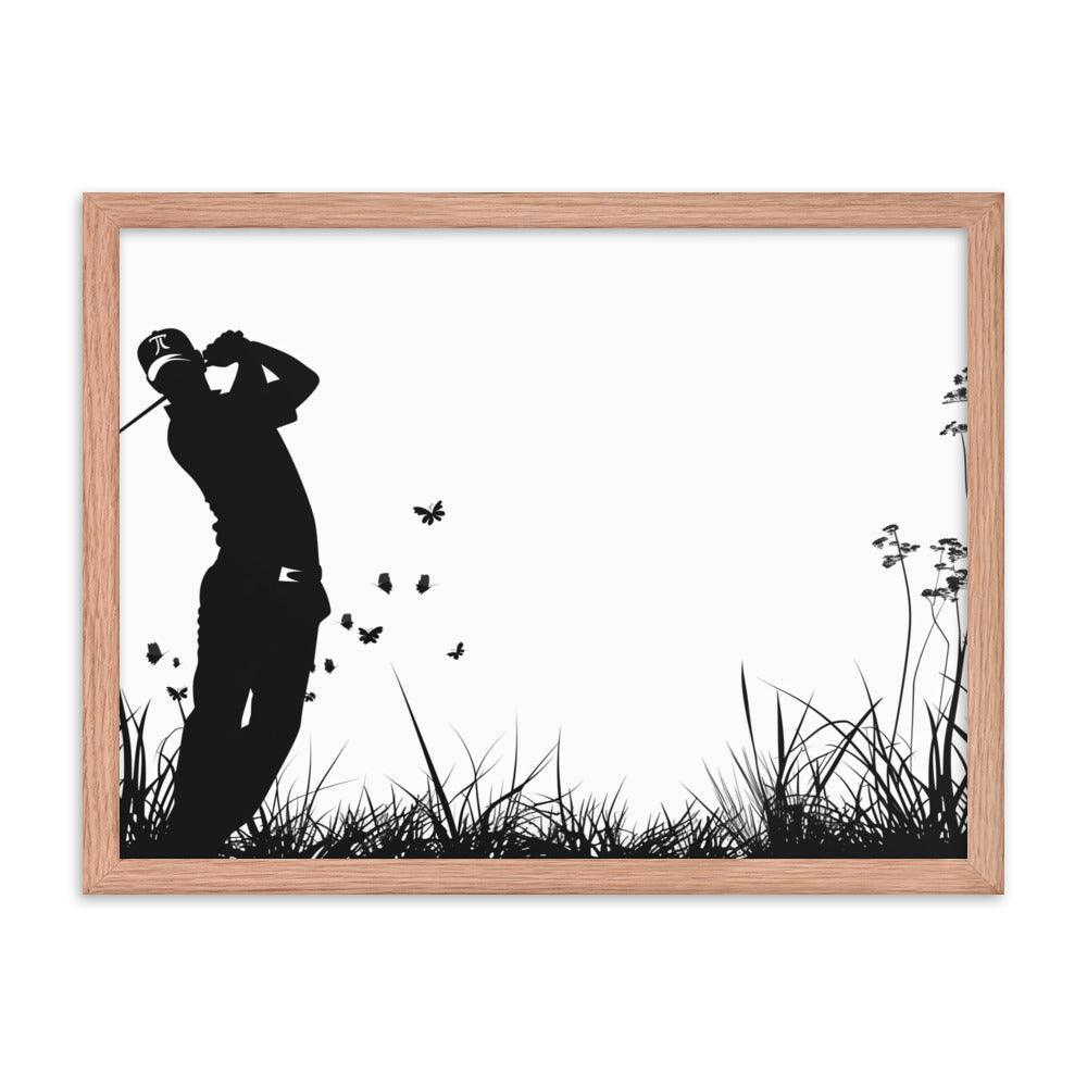 Golfer Silhouette Swinging Action Black and White Art Framed Poster - Oh Posters