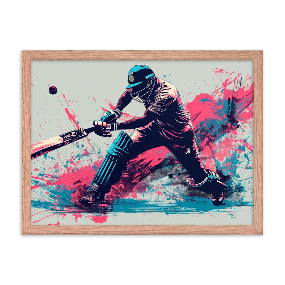 Cricket Player Dynamic Batting Action Abstract Art Framed Poster - Oh Posters