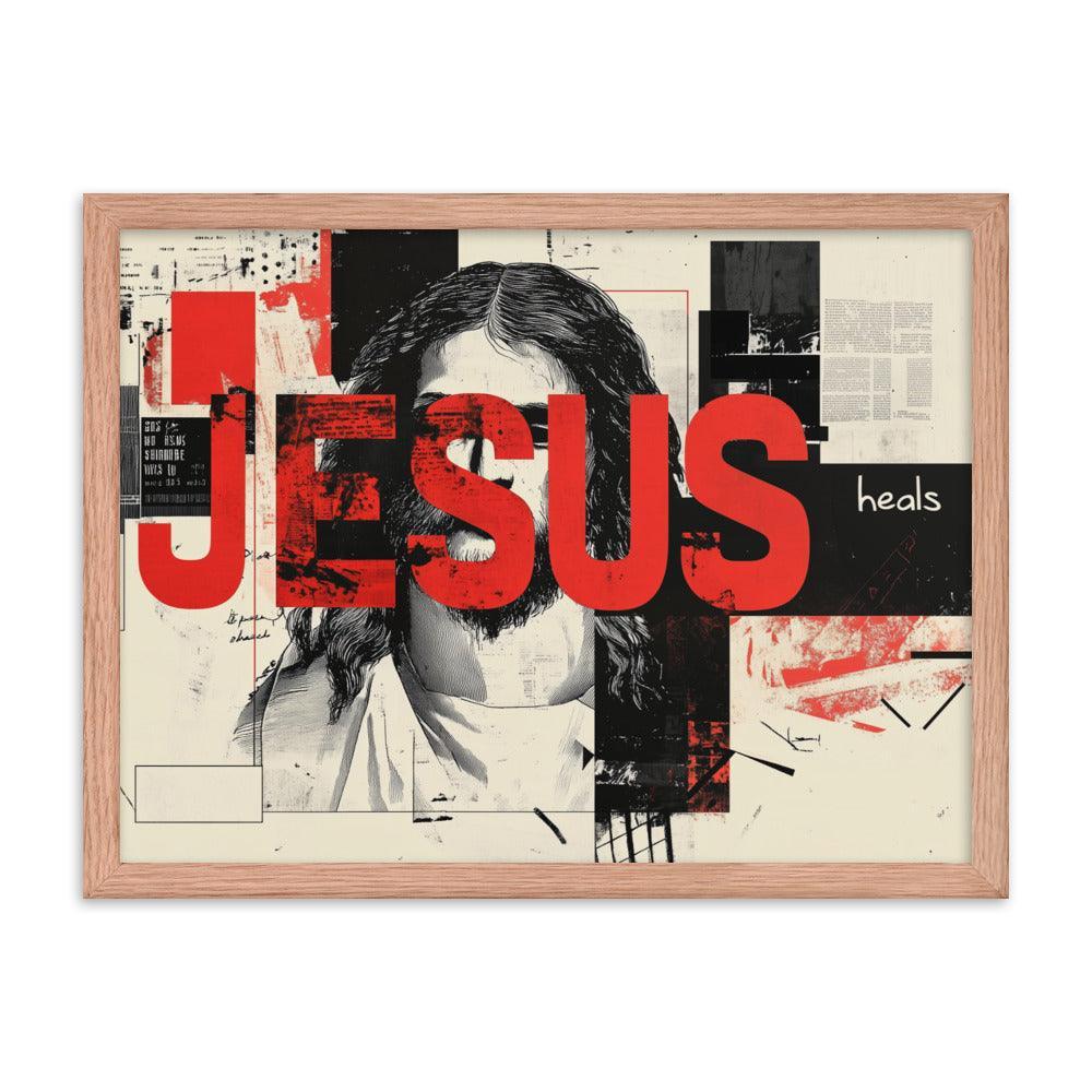 Jesus Typography Heals Abstract Collage Art Framed Poster - Oh Posters