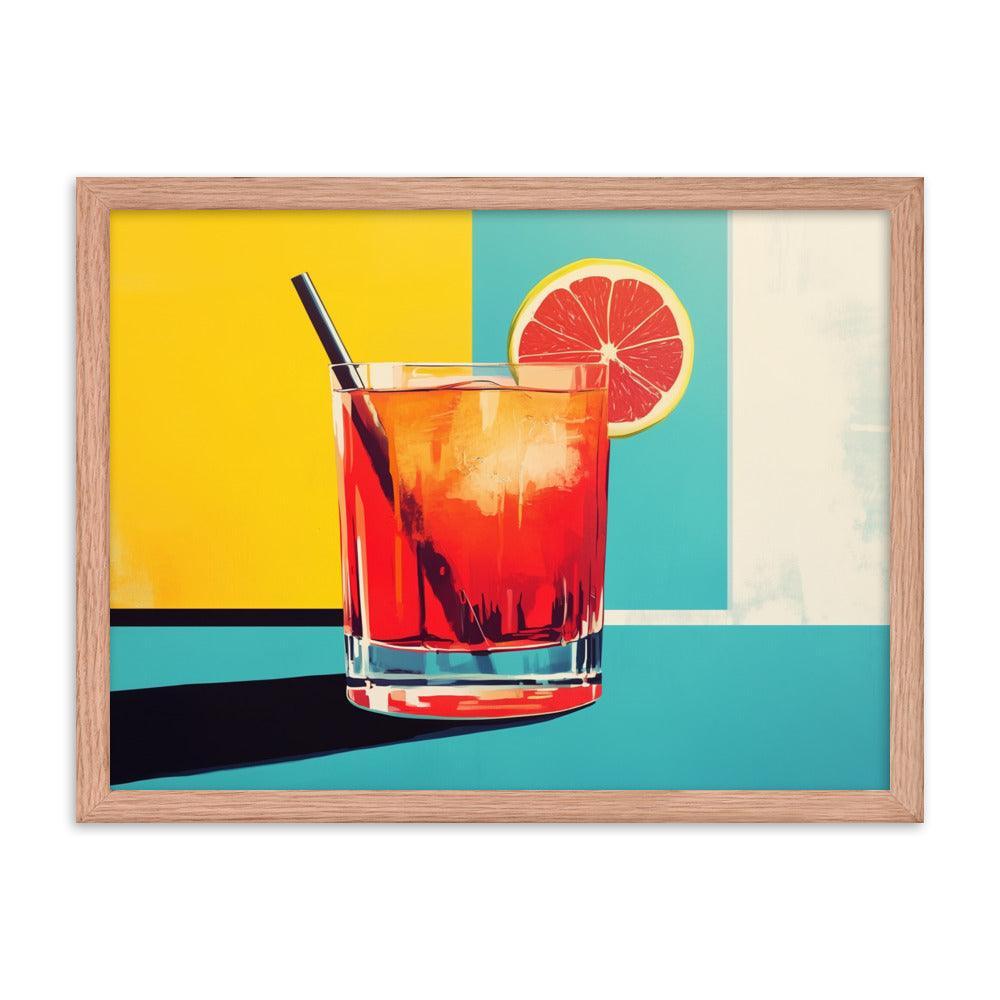 Vibrant Red Cocktail with Lemon Slice Pop Art Style Framed Poster - Oh Posters