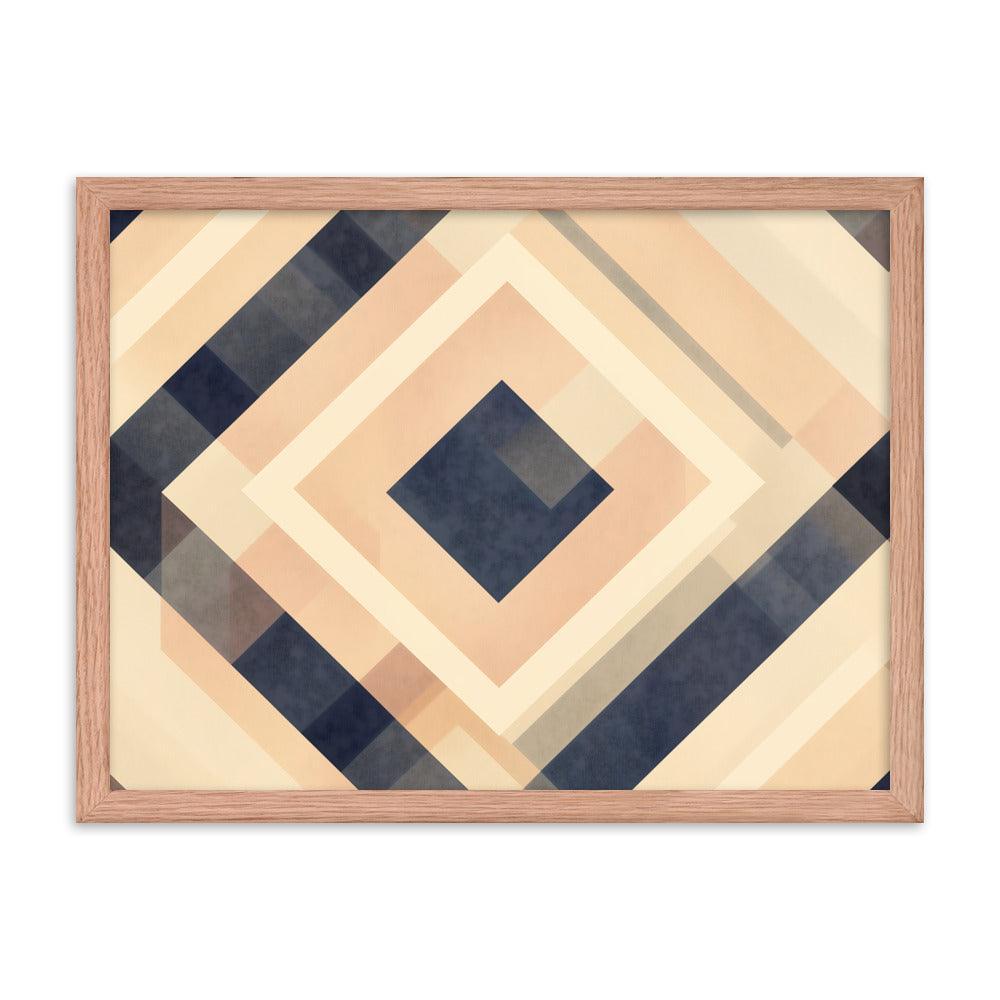 Geometric Art Abstract Patterns in Beige and Blue Tones Framed Poster - Oh Posters