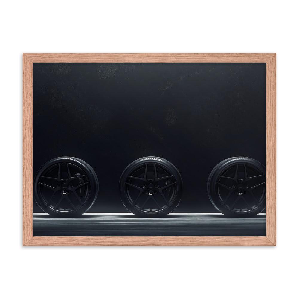 Car Wheels Trio Under Starry Night Sky Framed Poster - Oh Posters