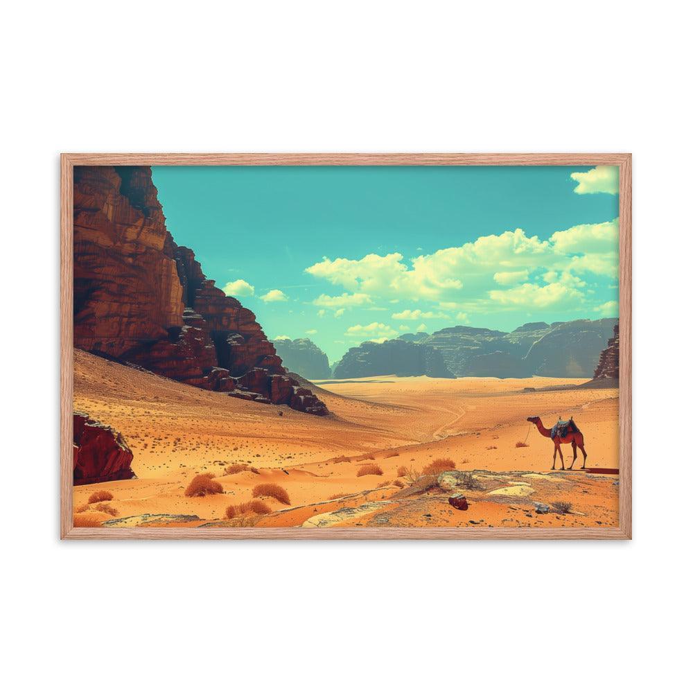 Jordan Wadi Rum Desert Camel Landscape Framed Poster - Oh Posters