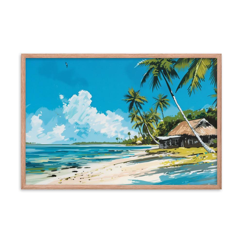 Kiribati Tropical Beach Hut Illustration Framed Poster - Oh Posters