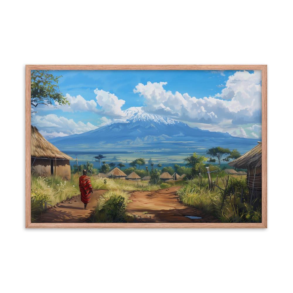 Kenya Maasai Village Kilimanjaro View Framed Poster - Oh Posters