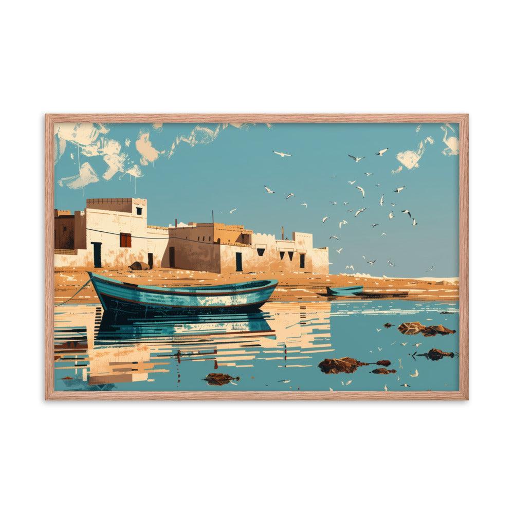 Mauritania Coastal Town Reflected on Calm Waters Framed Poster - Oh Posters