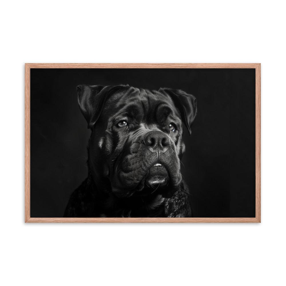 Cane Corso Black and White Close-Up Portrait Framed Poster - Oh Posters