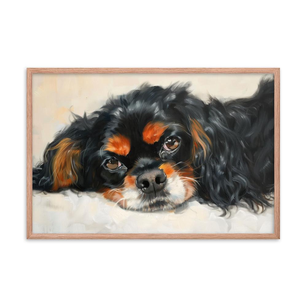 English Toy Spaniel Black and Tan Relaxed Portrait Framed Poster - Oh Posters