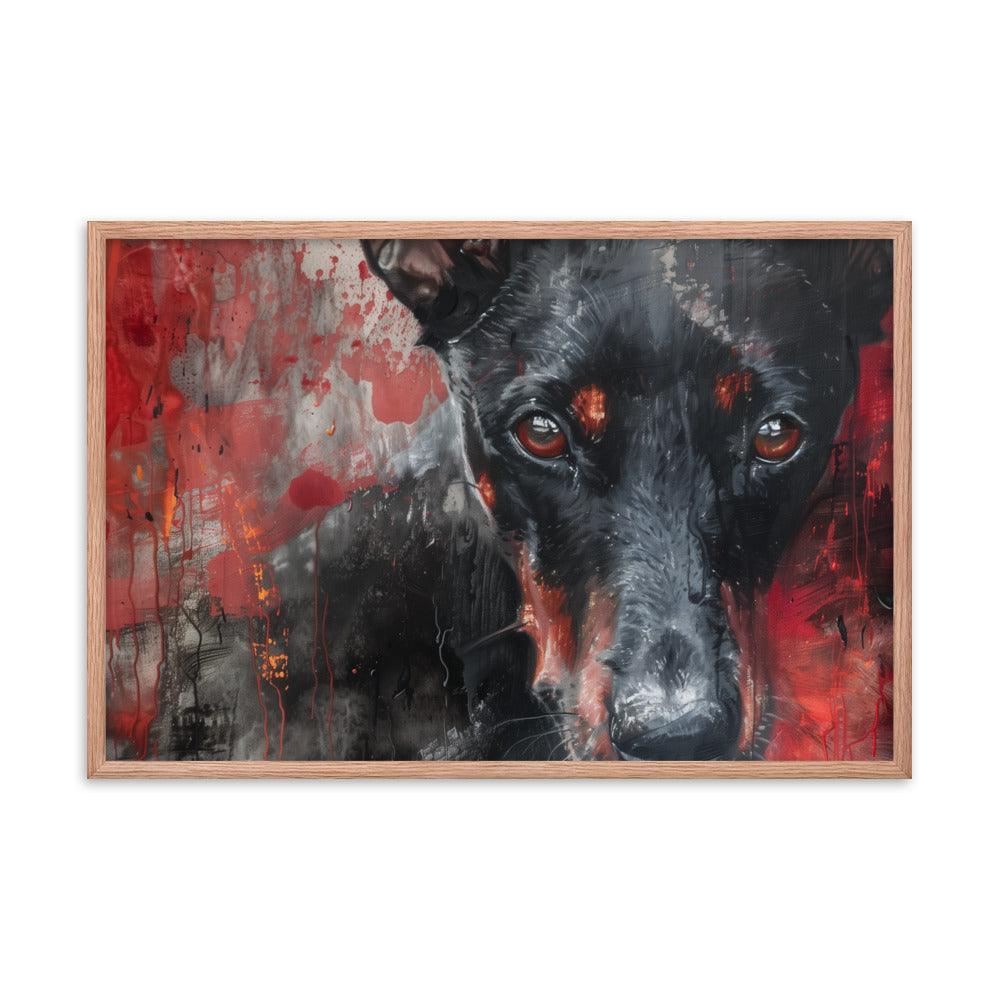 German Pinscher Abstract Red and Black Painting Framed Poster - Oh Posters