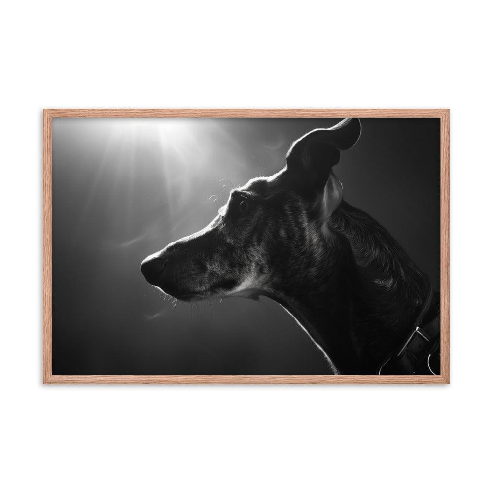 Greyhound Dramatic Black and White Lighting Framed Poster - Oh Posters