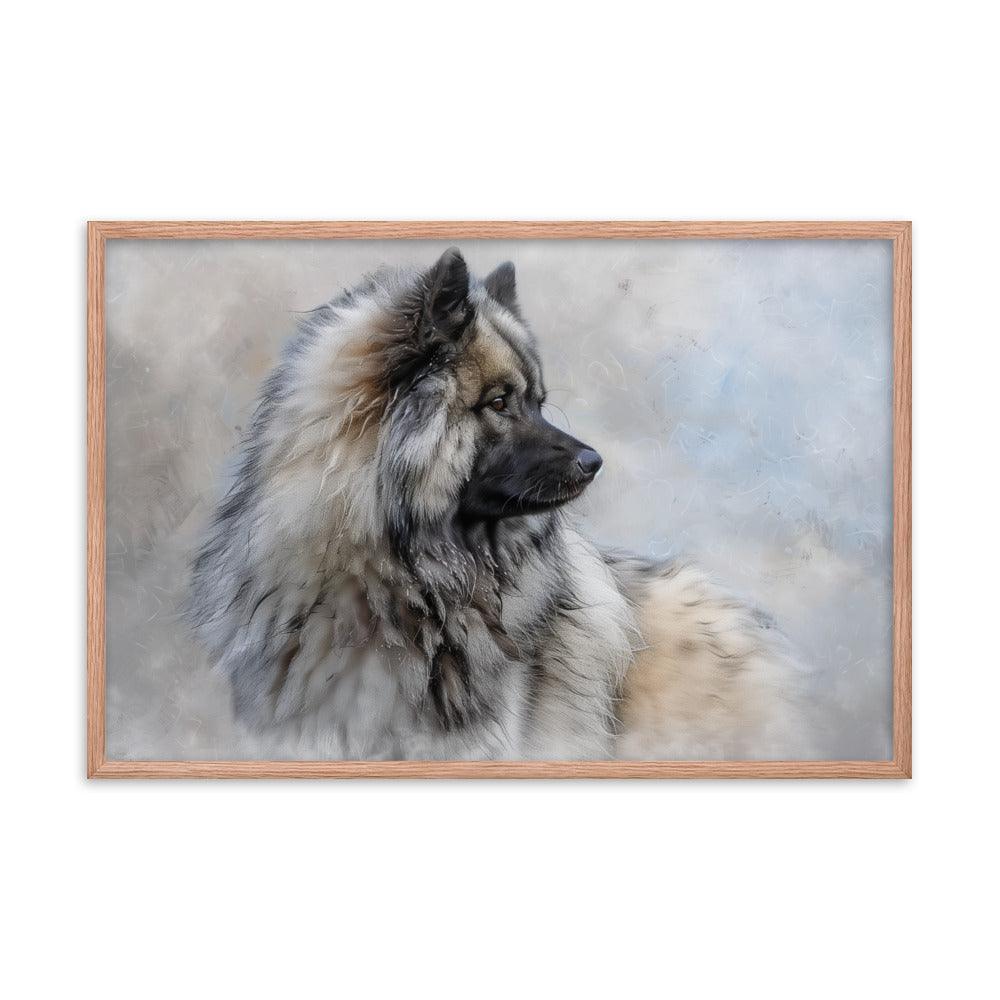 Keeshond Side Profile Winter Painting Framed Poster - Oh Posters