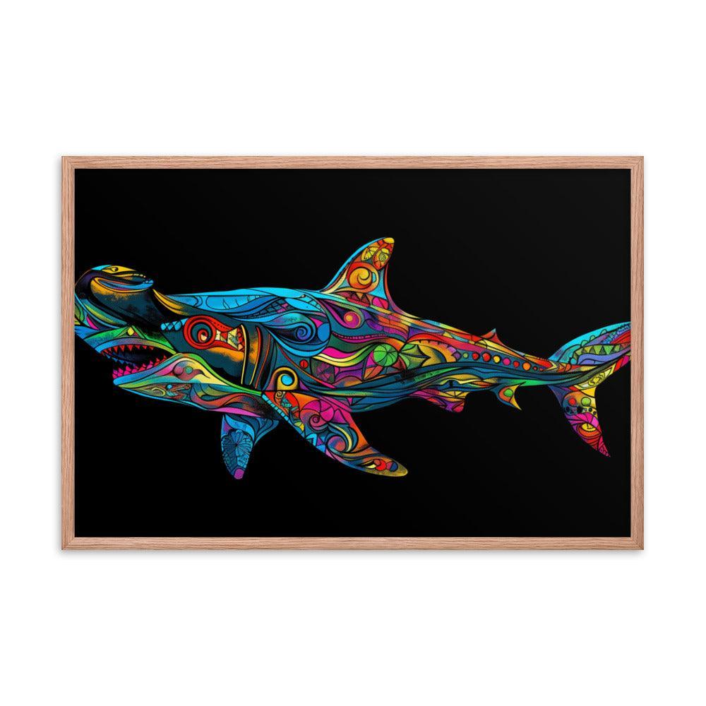 Hammerhead Shark Colorful Abstract Art Digital Design Framed Poster - Oh Posters