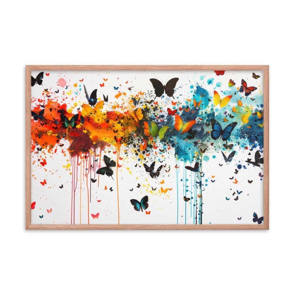 Butterfly Swarm Artistic Paint Splatter Abstract Framed Poster - Oh Posters