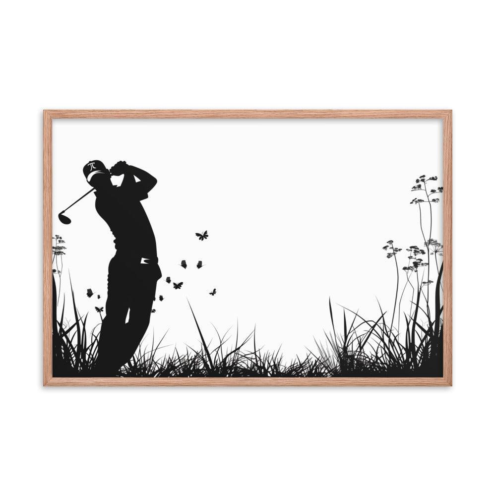 Golfer Silhouette Swinging Action Black and White Art Framed Poster - Oh Posters