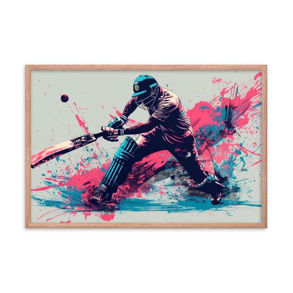 Cricket Player Dynamic Batting Action Abstract Art Framed Poster - Oh Posters