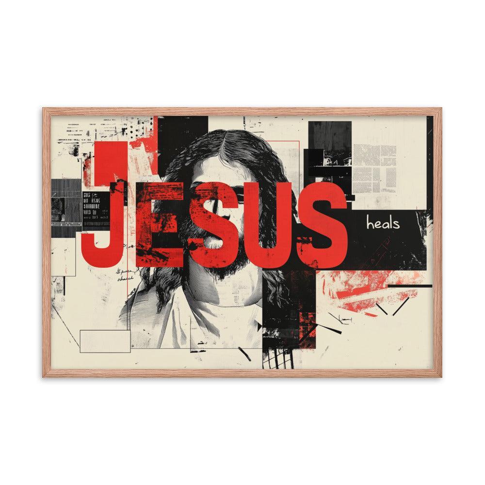 Jesus Typography Heals Abstract Collage Art Framed Poster - Oh Posters