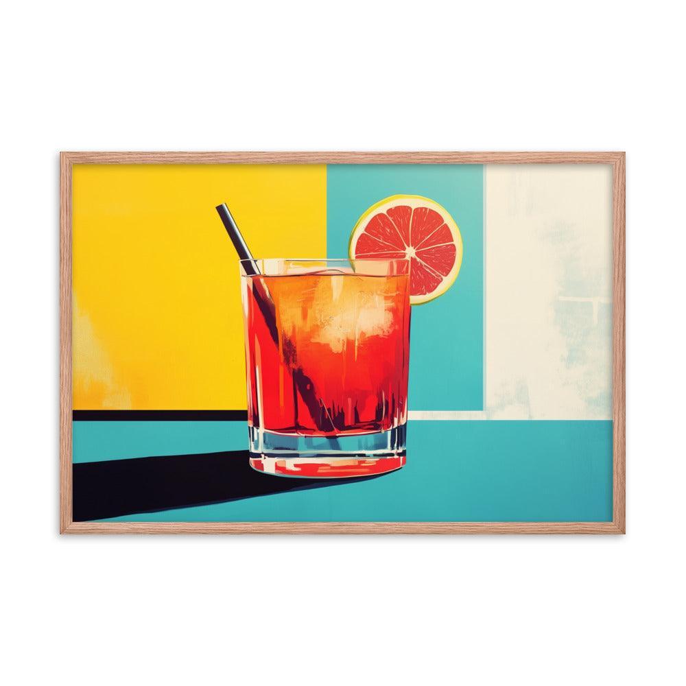 Vibrant Red Cocktail with Lemon Slice Pop Art Style Framed Poster - Oh Posters