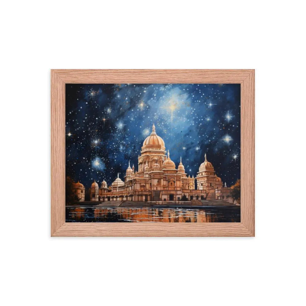 Indian Hindu Mandir at Night Starry Sky Painting Framed Poster - Oh Posters