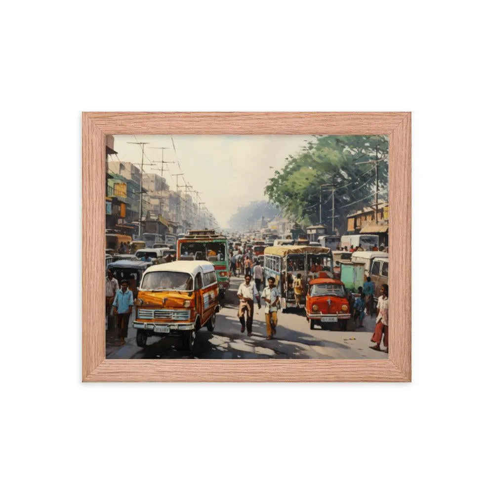 Indian Street Traffic Painting Framed Poster - Oh Posters