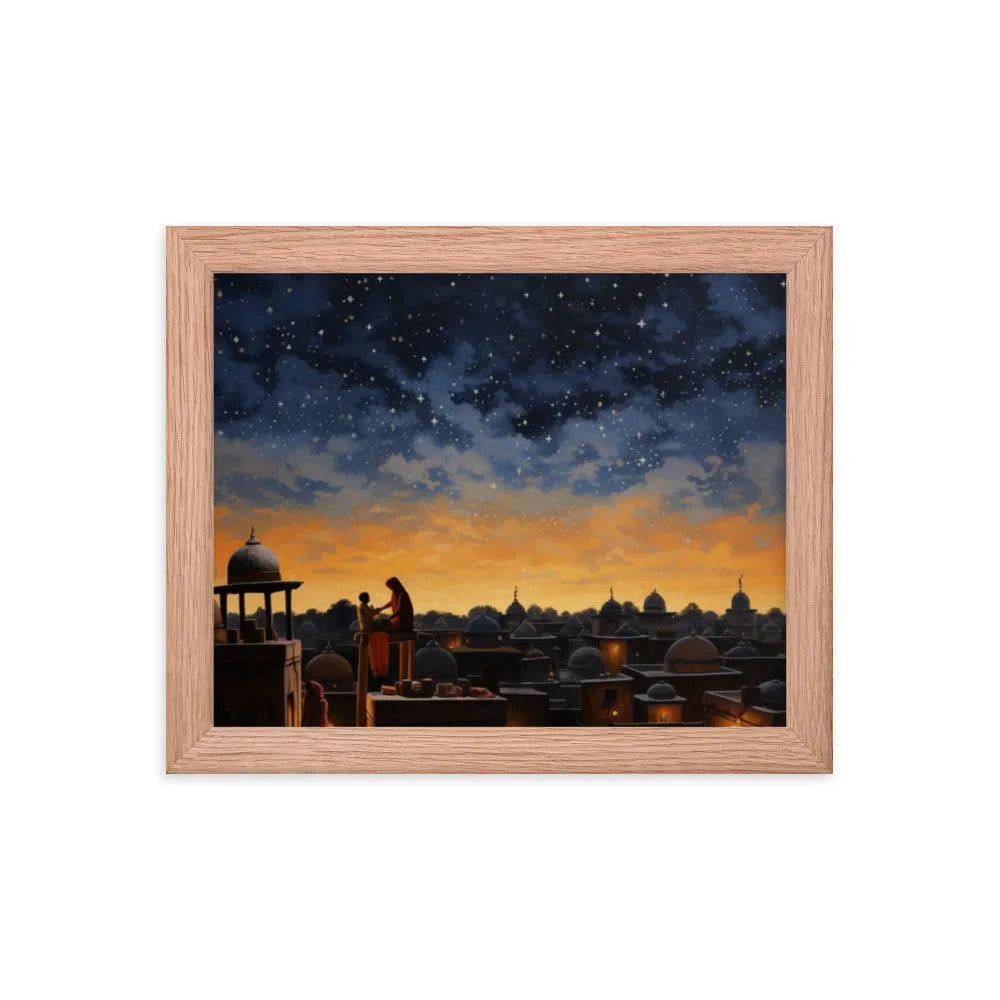 Indian Rooftop House Starry Night Sky Painting Framed Poster - Oh Posters