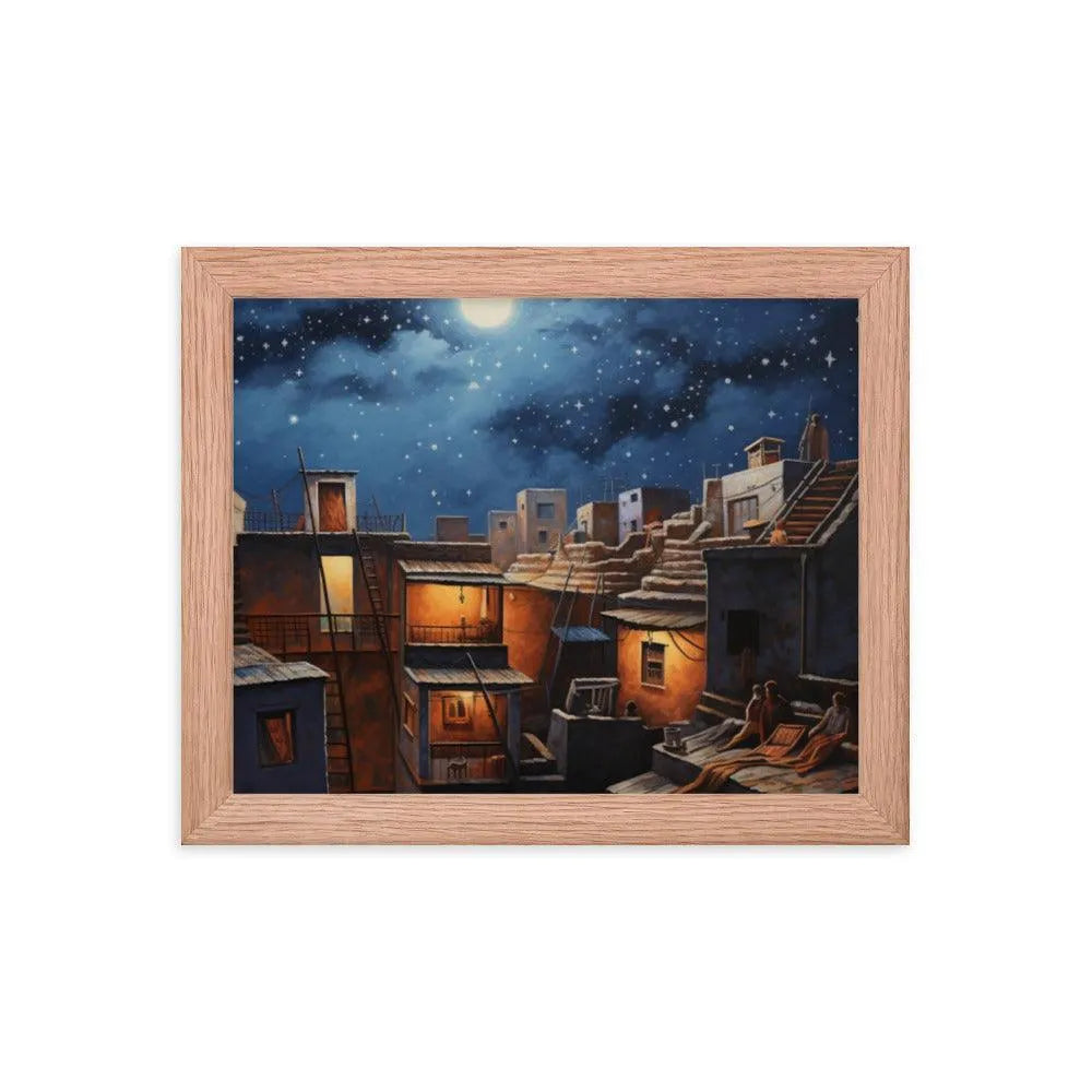 Indian Rooftop House Starry Night Sky Painting Framed Poster - Oh Posters