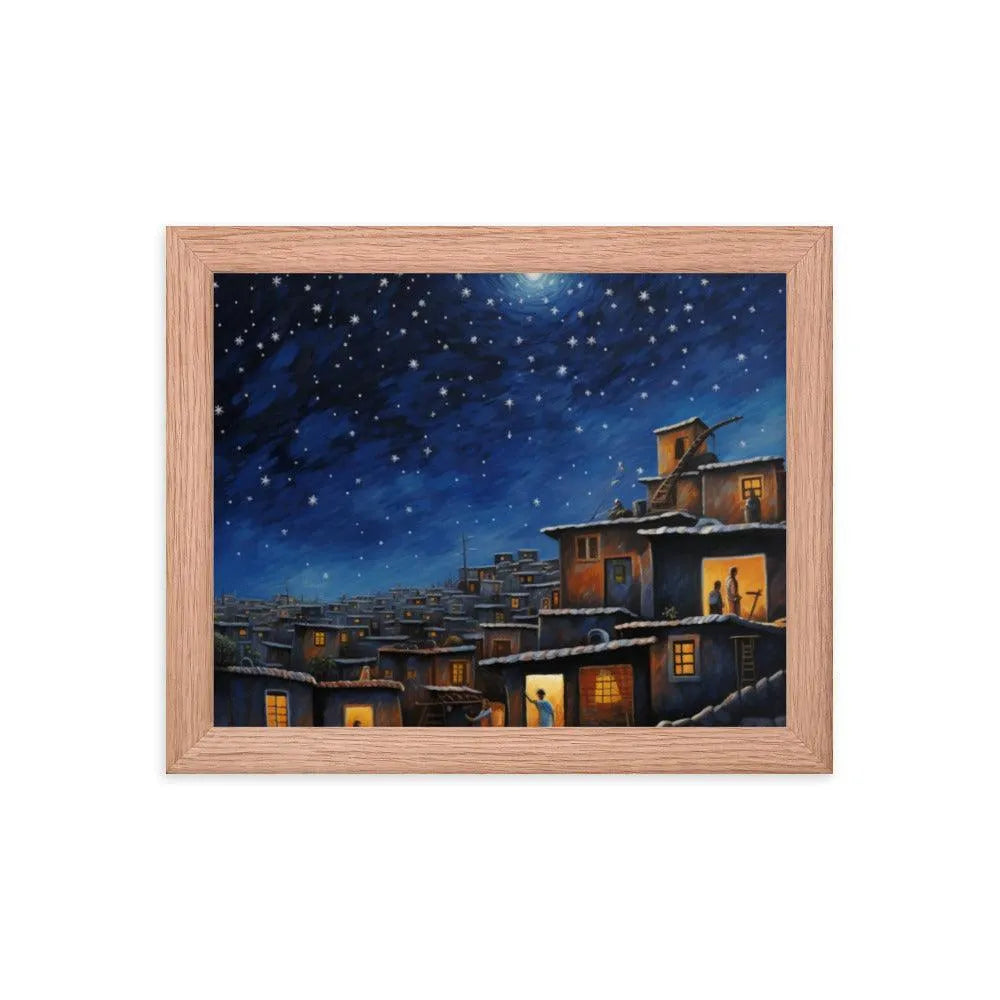 Indian Rooftop House Starry Night Sky Painting Framed Poster - Oh Posters