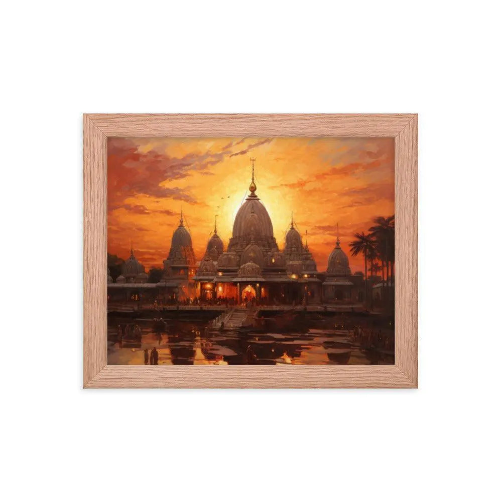 Mandir Sunset Indian Hinduism Painting Framed Poster - Oh Posters