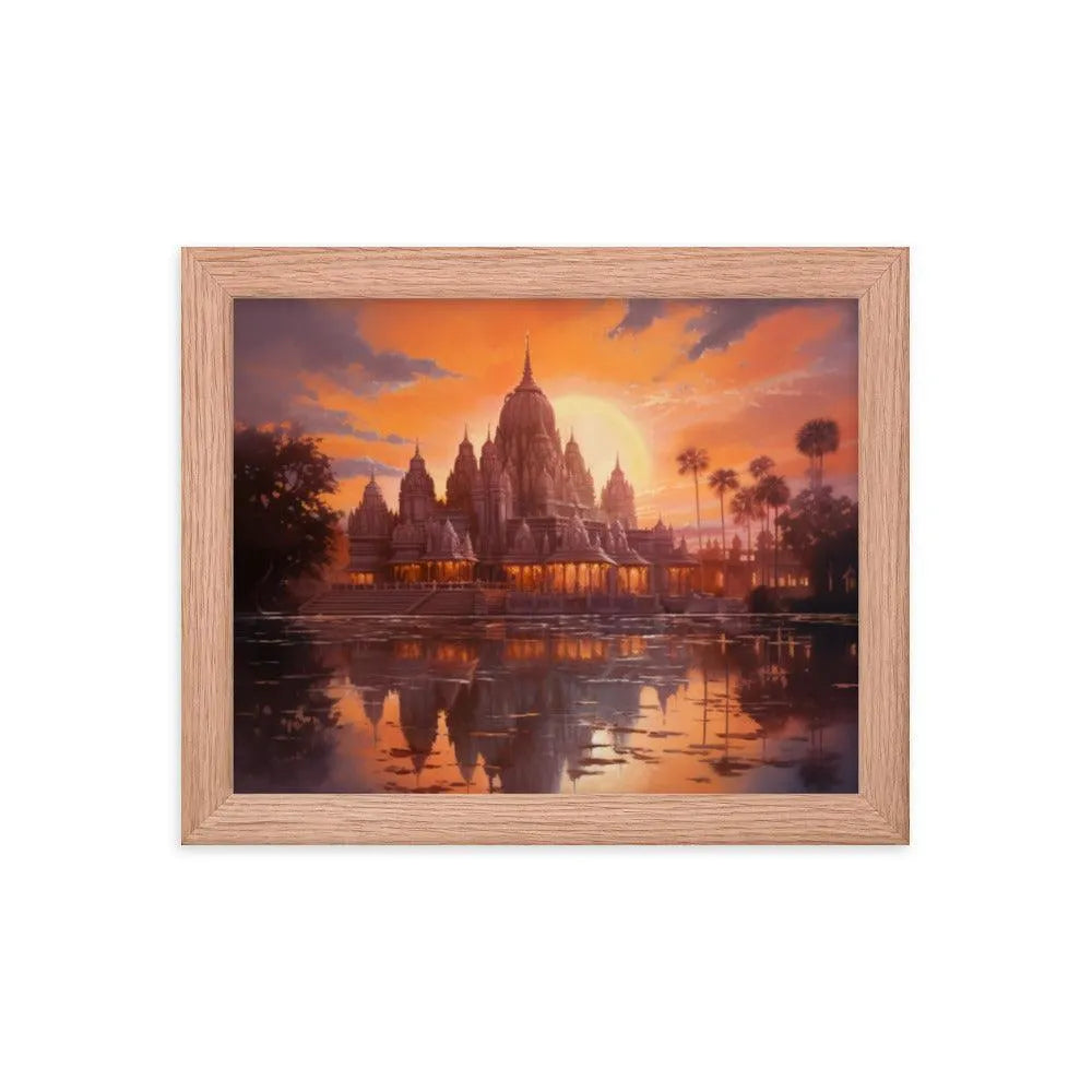 Mandir Sunset Indian Hinduism Painting Framed Poster - Oh Posters