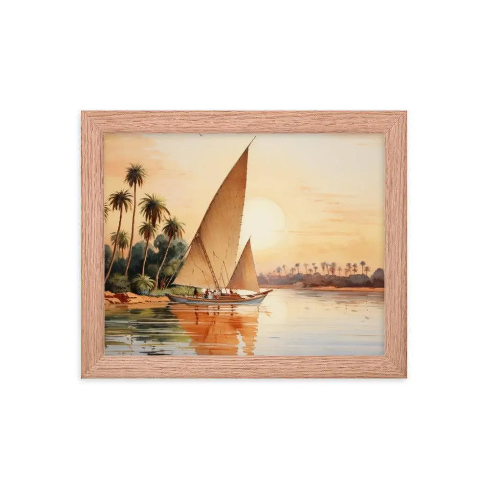 Papyrus Boat Sailing River Nile Ancient Egypt Landmark Painting Framed Poster - Oh Posters