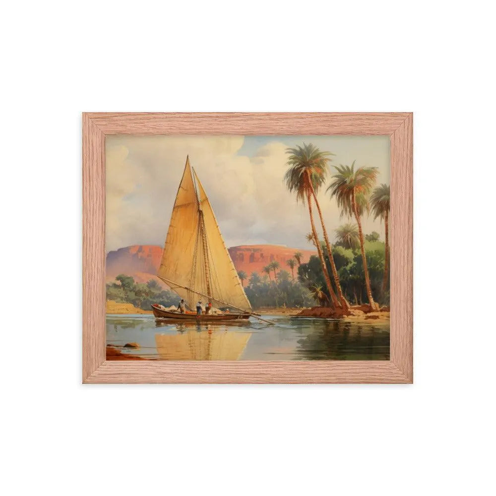 Papyrus Boat Sailing River Nile Ancient Egypt Landmark Painting Framed Poster - Oh Posters