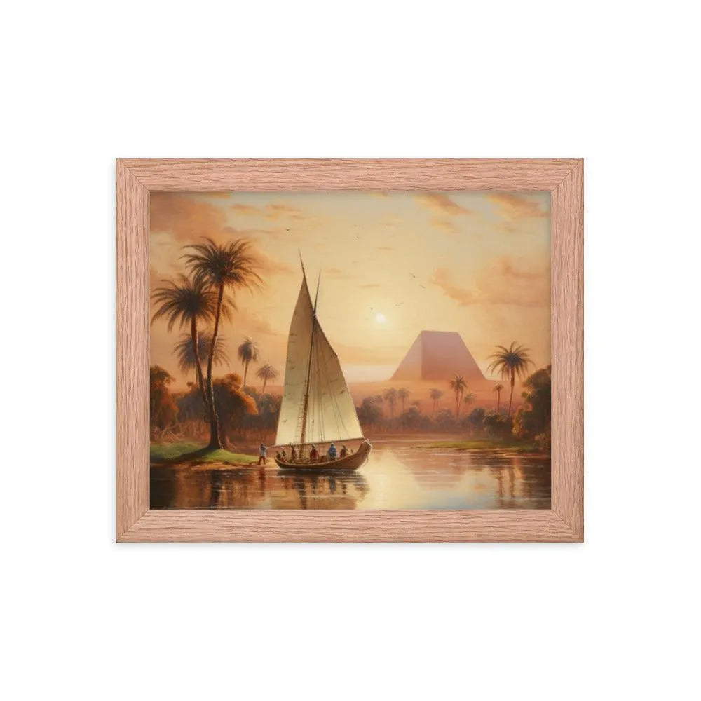 Papyrus Boat Sailing River Nile Ancient Egypt Landmark Painting Framed Poster - Oh Posters