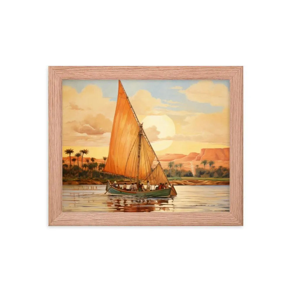 Papyrus Boat Sailing River Nile Ancient Egypt Landmark Painting Framed Poster - Oh Posters