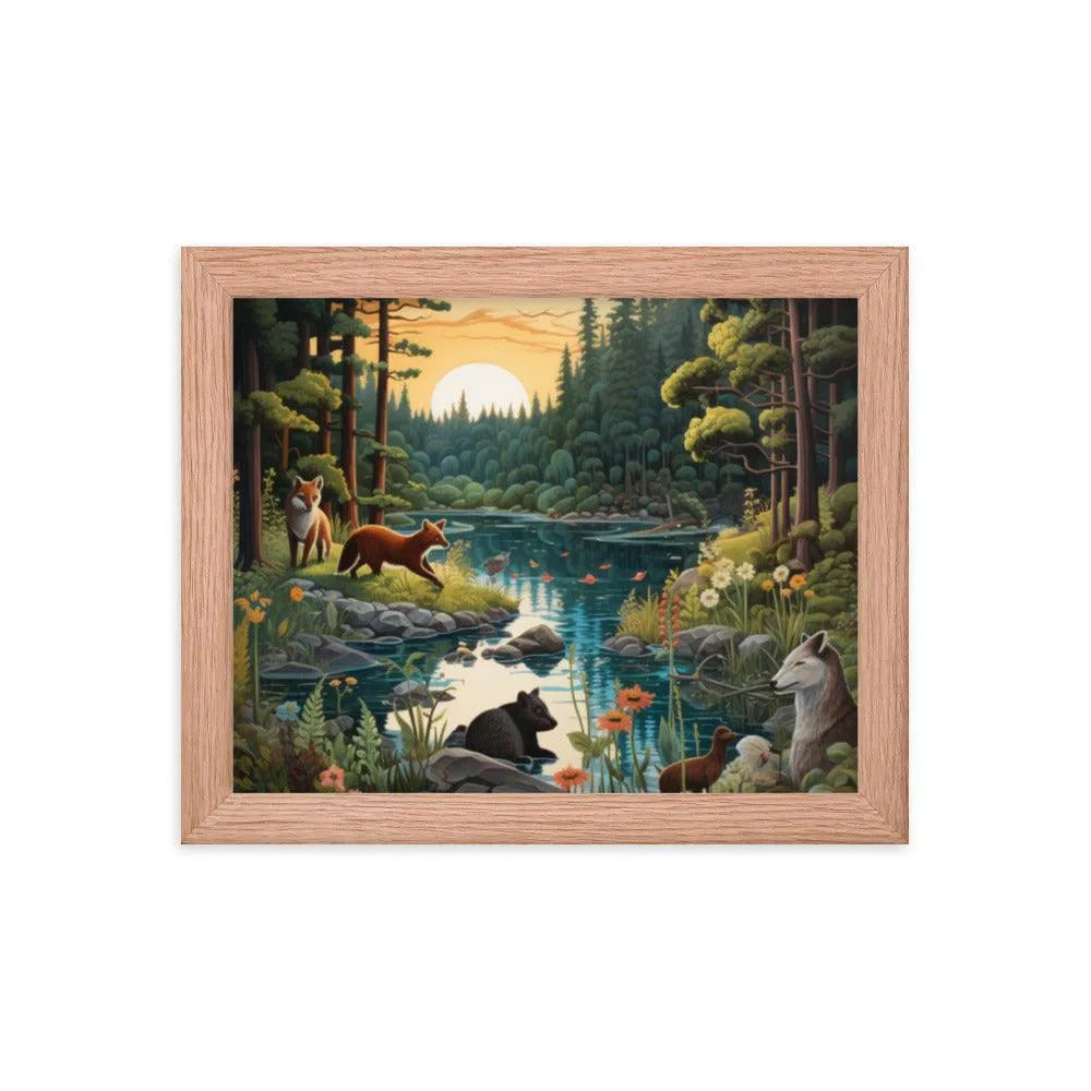 Lakeside Wildlife Harmony Nature Painting Framed Poster - Oh Posters