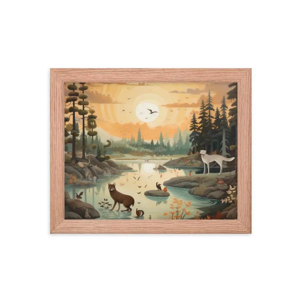 Lakeside Wildlife Harmony Nature Painting Framed Poster - Oh Posters