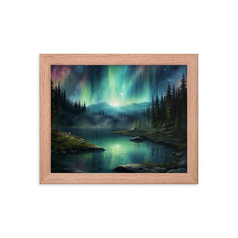 Celestial Night Spectacle Over The Lake Framed Poster - Oh Posters