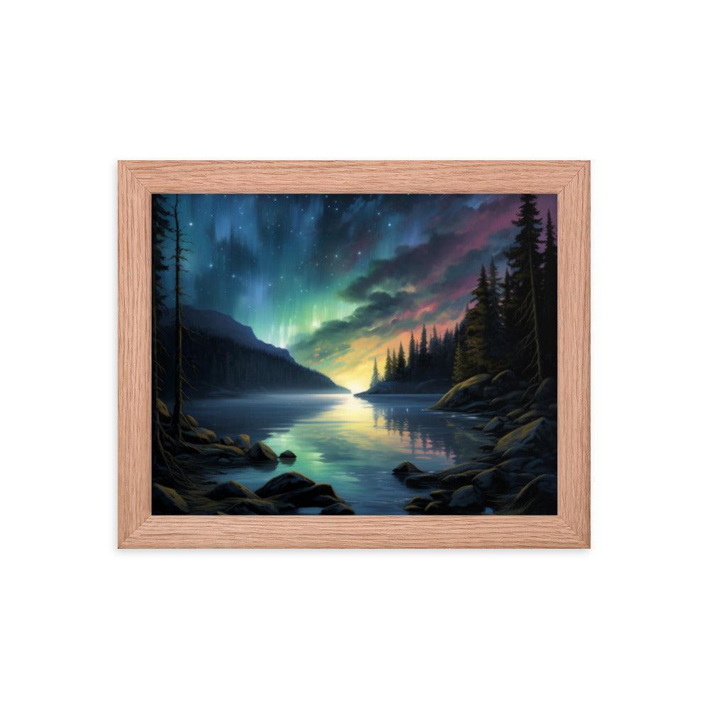 Celestial Night Spectacle Over The Lake Framed Posterposter - Oh Posters