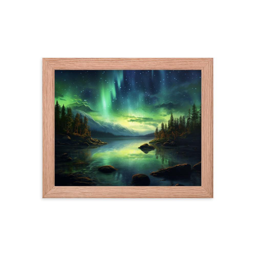 Celestial Night Spectacle Over The Lake Framed Poster - Oh Posters