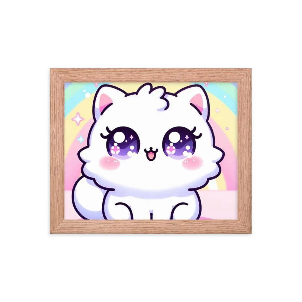 Kawaii Cat Pastel Rainbow Digital Art Framed Poster - Oh Posters