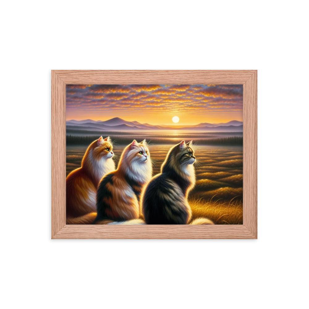 Cats Sunset Serenade Countryside Framed Poster - Oh Posters