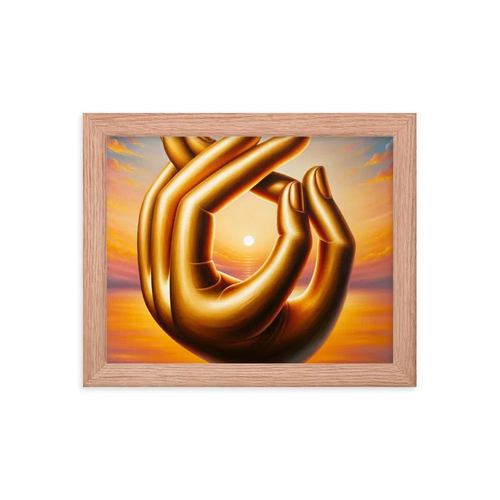 Golden Buddha Hands Meditation Sunset Oil Painting Framed Poster - Oh Posters