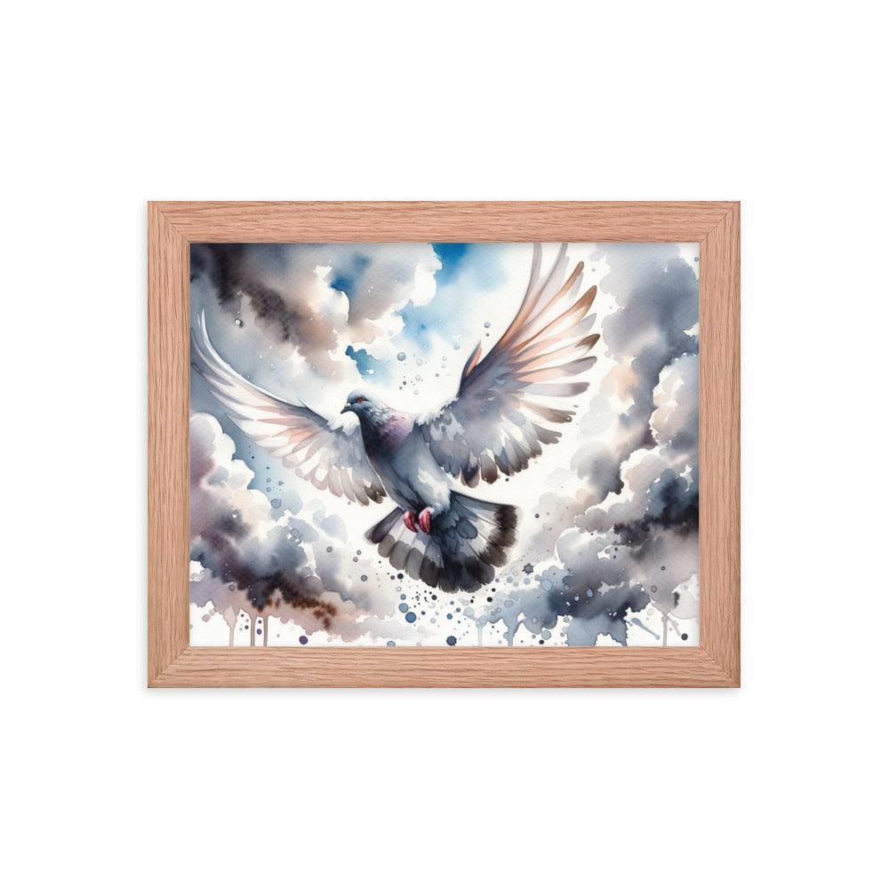 Majestic Pigeon Watercolor Sky Flight Art Framed Poster - Oh Posters