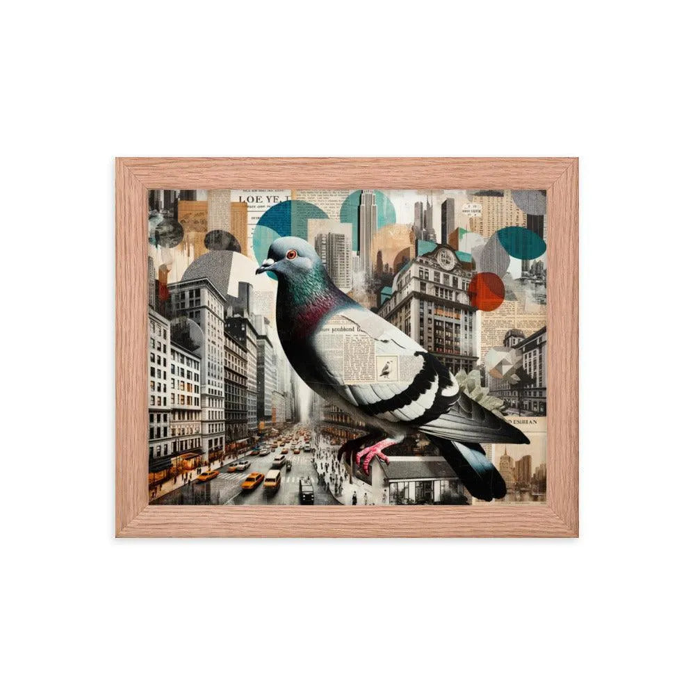 Urban Pigeon Collage Cityscape Art Framed Poster - Oh Posters