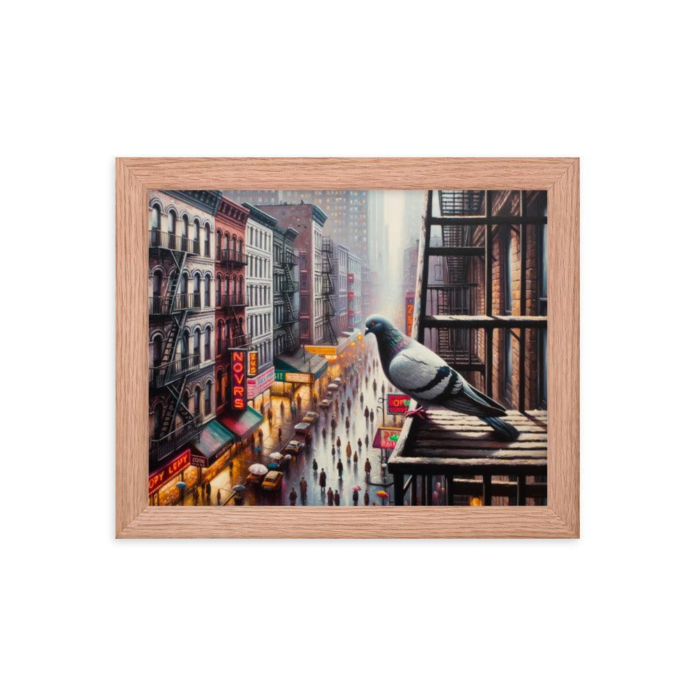 New York Pigeon Overlook Urban Scene Framed Poster - Oh Posters