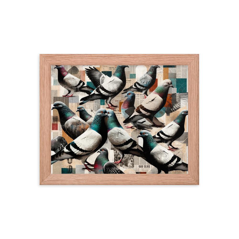 Pigeon Collage in Mixed Media - Contemporary Urban Art Framed Poster - Oh Posters