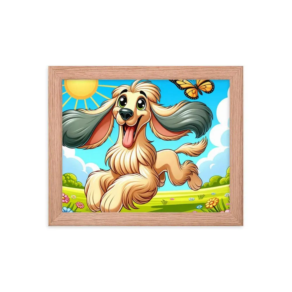 Joyful Afghan Hound Summer Day Cartoon Framed Poster - Oh Posters