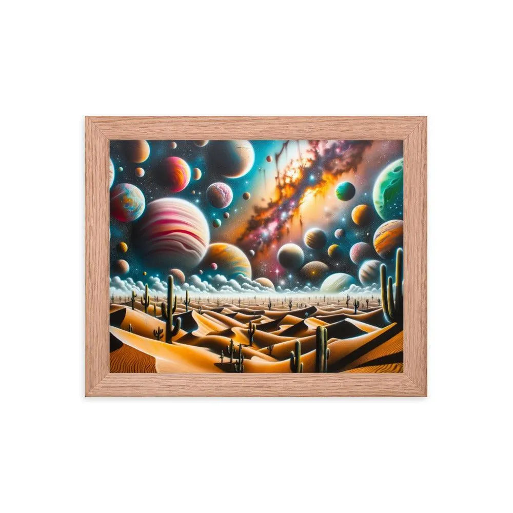 Desert Landscape with Colorful Graffiti Planets Spray Paint Art Framed Poster - Oh Posters