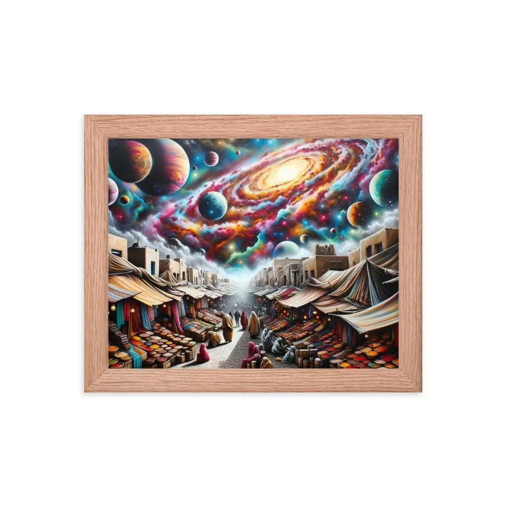 Desert Bazaar Oasis Under Cosmic Sky Spray Paint Art Framed Poster - Oh Posters