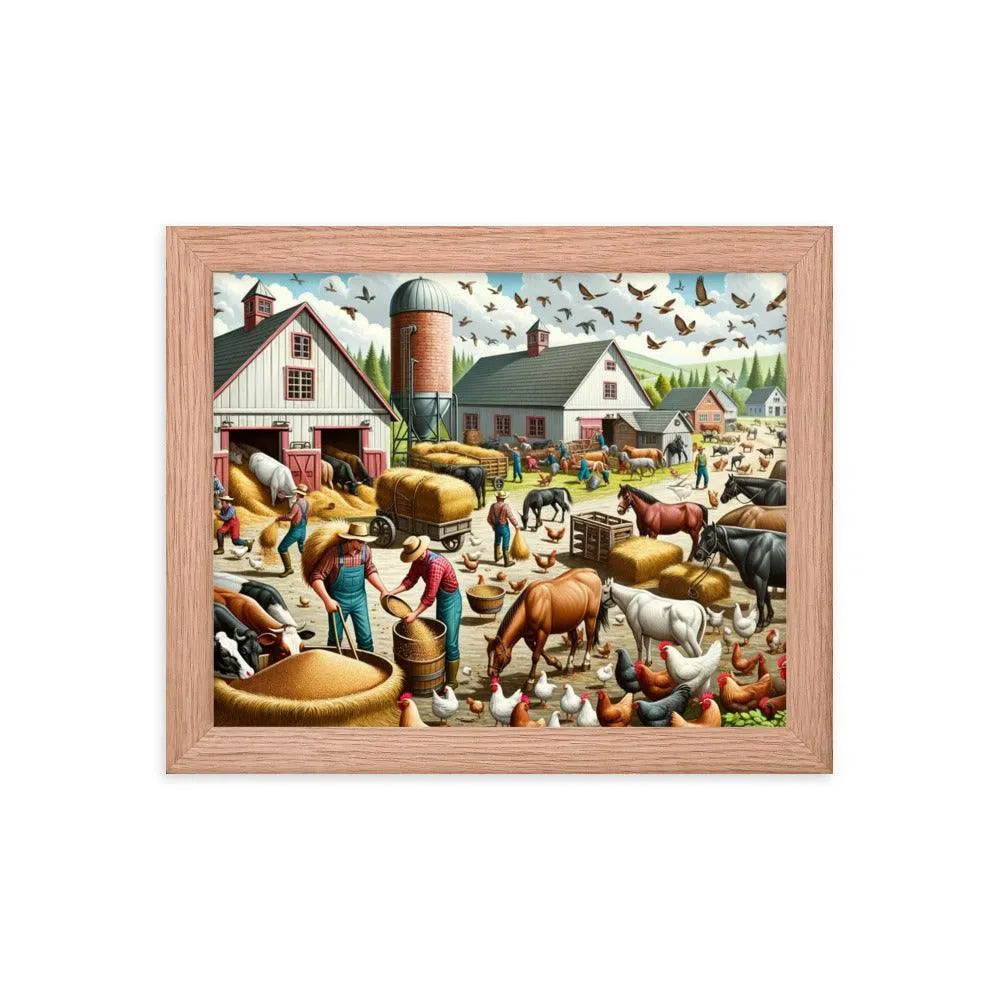 Lively Farmyard Feeding Time Illustration Framed Poster - Oh Posters