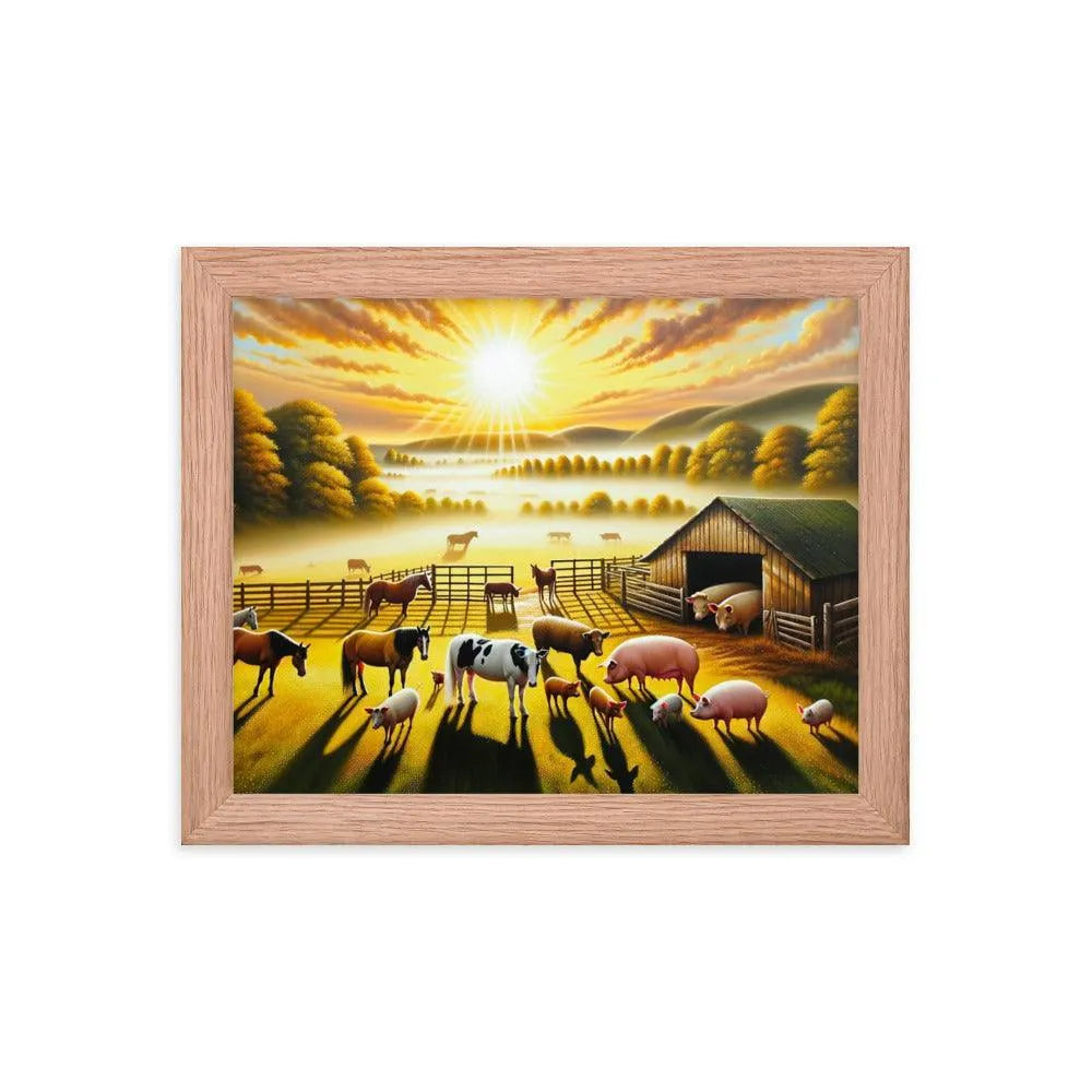 Serene Morning on the Farm Acrylic Painting Framed Poster - Oh Posters
