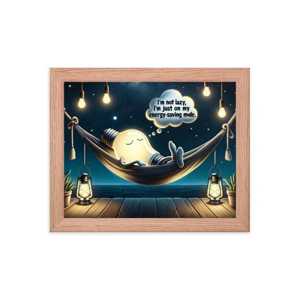 Lazy Light Bulb Energy-Saving Humor Night Illustration Framed Poster - Oh Posters